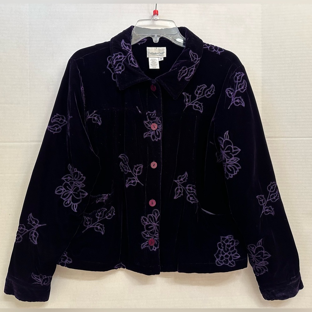 Coldwater Creek Purple Velvet Jacket Embroidered Size M